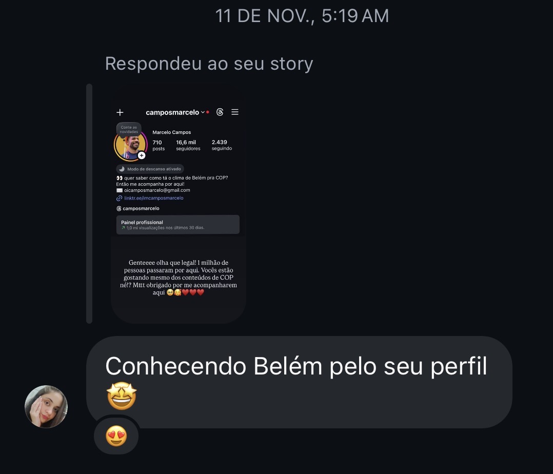 Interação real da comunidade com os stories de Marcelo